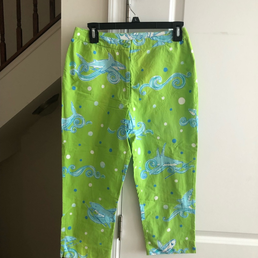 Lilly Pulitzer White Label pants size 4P vintage green blue fish capris 💚